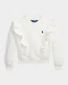 Polo Ralph Lauren Ruffled French Terry Sweatshirt In White W Newport Navy