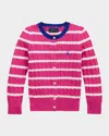 Polo Ralph Lauren Striped Mini-cable Cotton Cardigan In Blmnt Pink Multi W Cruise Ryl