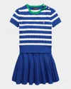 Polo Ralph Lauren Ralph Lauren Girls Striped Cable Knit Top And Skirt Set In Cruise Royal Multiblmnt Pink
