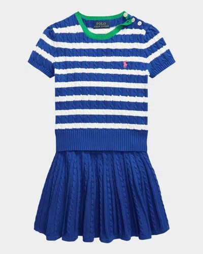 POLO RALPH LAUREN GIRL'S STRIPED CABLE KNIT TOP & SKIRT SET