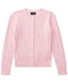 Polo Ralph Lauren Girl's Cable-knit Cotton Ribbed Cardigan In Hint Of Pink