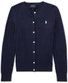 Polo Ralph Lauren Navy Blue Cotton Cable-knit Cardigan In Hunter Navy