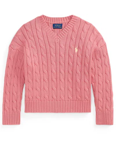 Polo Ralph Lauren Kids' Girls' 2t-6x Cable-knit V-neck Sweater In Pink