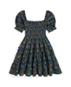 Polo Ralph Lauren Girls 2t-6x Floral Smocked Short Sleeve Dress In Blue