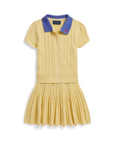 Polo Ralph Lauren Kids' Girls' 2t-6x Mini-cable Polo Cardigan And Skirt, 2-piece Set In Yellow