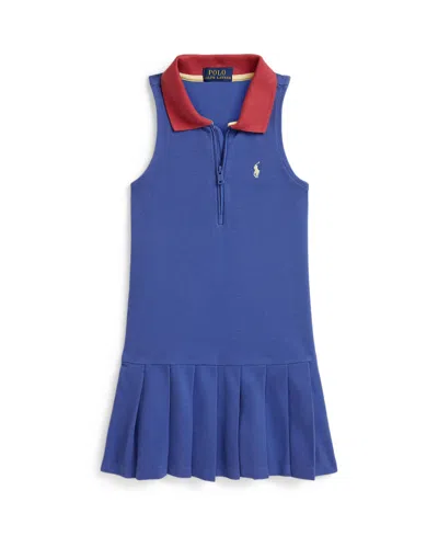 Polo Ralph Lauren Kids' Girls' 2t-6x Pleated Mesh Quarter-zip Polo Dress In Neutral