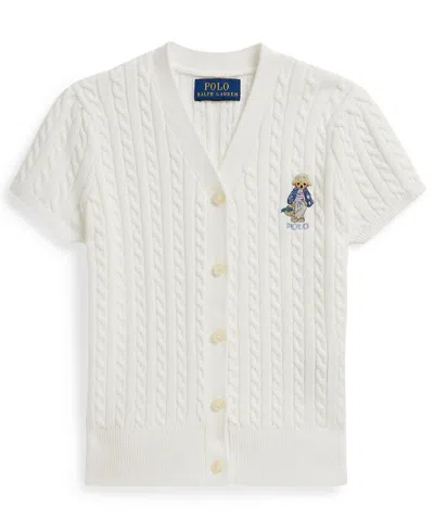 Polo Ralph Lauren Kids' Ralph Lauren Polo Bear Cable Cotton V-neck Cardigan In White