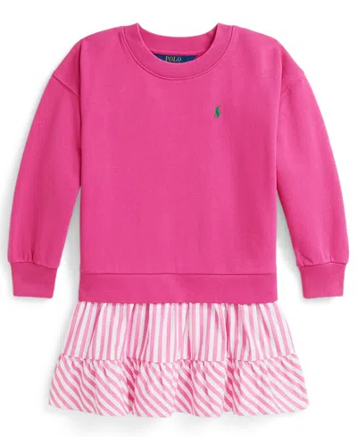 POLO RALPH LAUREN GIRLS 2T-6X STRIPED SKIRT LOOP BACK FLEECE DRESS