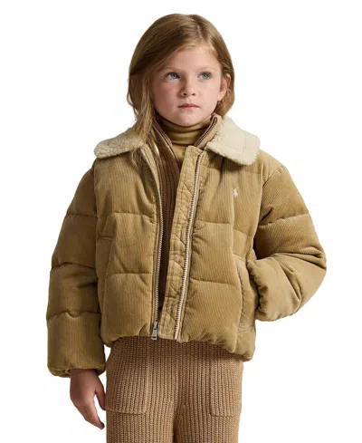Polo Ralph Lauren Kids' Girls' 2t-6x Cotton Corduroy Down Jacket In Brown