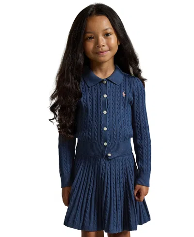 Polo Ralph Lauren Kids' Girls' 2t-6x Cotton Polo Cardigan And Skirt, 2-piece Set In Blue
