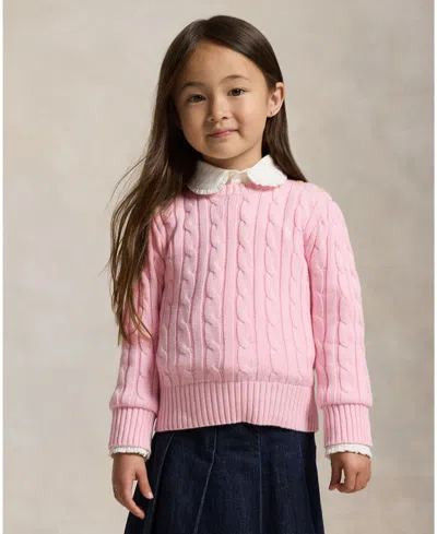 Polo Ralph Lauren Girls 2t-6x Crewneck Cable Knit Sweater In Pink