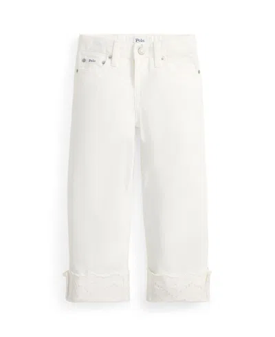 Polo Ralph Lauren Kids' Girls' 2t-6x Eyelet-cuff Cotton Denim Wide-leg Jean In White