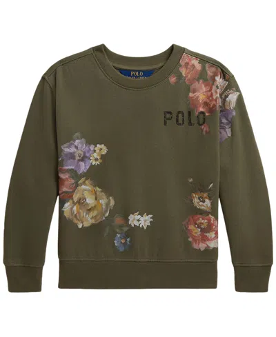Polo Ralph Lauren Kids' Girls' 2t-6x Floral Fleece Sweatshirt In Green