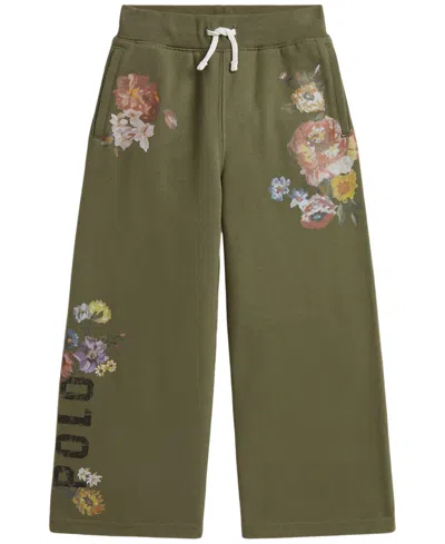 Polo Ralph Lauren Kids' Girls' 2t-6x Floral Wide-leg Fleece Sweatpants In Green