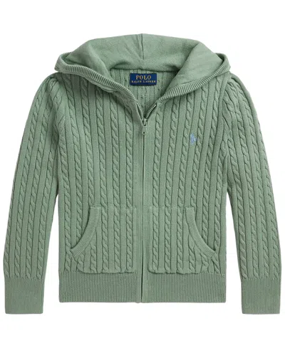 Polo Ralph Lauren Kids' Girls' 2t-6x Mini-cable Full-zip Sweater In Green