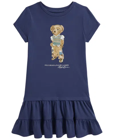 Polo Ralph Lauren Kids' Girls' 2t-6x Polo Bear Tiered Short-sleeve Jersey Dress In Blue