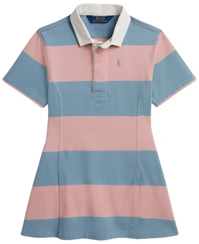 Polo Ralph Lauren Kids' Striped Cotton Rugby Dress In Blue