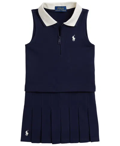 Polo Ralph Lauren Kids' Girls' 2t-6x Stretch Mesh Boxy Polo Shirt And Skort, 2-piece Set In Blue