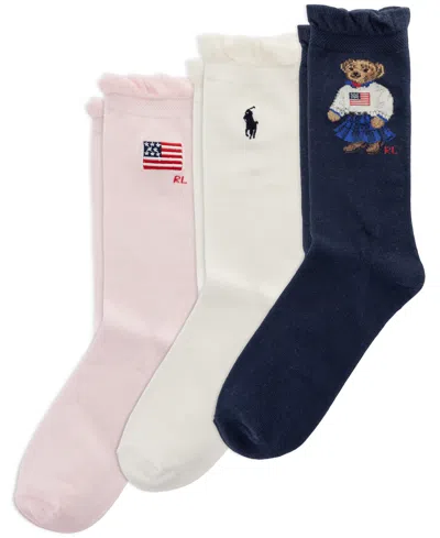 Polo Ralph Lauren Kids' Girls' 4-11 Americana Bear Socks, 3-pack In Multi