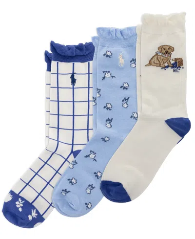 Polo Ralph Lauren Kids' Girls' 4-11 Blueberry Dog Socks, 3-pack