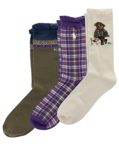 Polo Ralph Lauren Kids' Girls' 4-11 Walking Dog Bear Socks, 3-pack In Multi