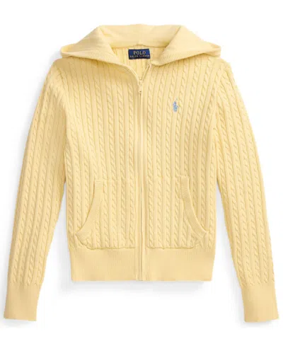 Polo Ralph Lauren Kids' Girls' 7-12 Mini-cable Full-zip Hoodie In Yellow