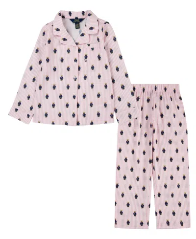 Polo Ralph Lauren Kids' Toddler Girls Polo Bear Long Sleeve And Pant Pajamas, 2-piece Set In White,carmel Pink