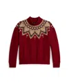 Polo Ralph Lauren Girls 7-16 Fair Isle Boxy Long Sleeve Sweatshirt In Burgundy