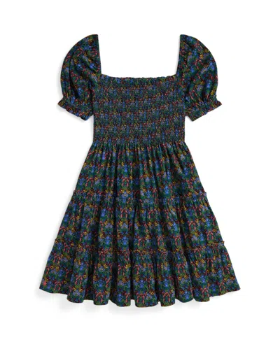 POLO RALPH LAUREN GIRLS 7-16 FLORAL SMOCKED SHORT SLEEVES DRESS