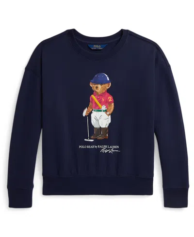 Polo Ralph Lauren Kids' Girls 7-16 Graphic Printed Boxy Long-sleeve Sweatshirt In Blue