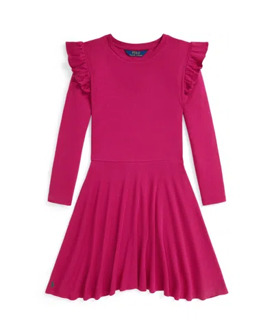Polo Ralph Lauren Kids' Girls 7-16 Long Sleeves Ruffled Ribbed Dress In Pink