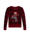 Polo Ralph Lauren Ralph Lauren Plaid Polo Bear Fleece Sweatshirt In Burgundy