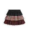 Polo Ralph Lauren Girls 7-16 Plaid Tiered Poplin Skirt In Brown
