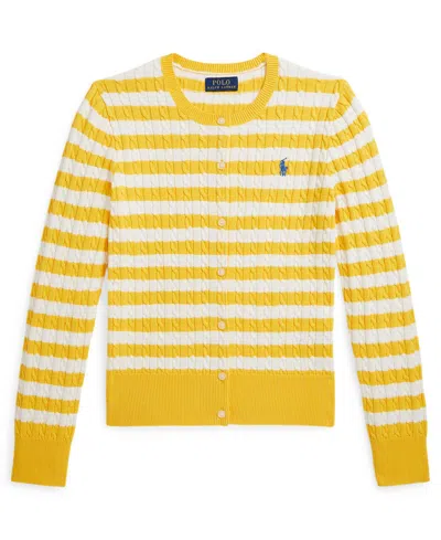 Polo Ralph Lauren Kids' Girls 7-16 Striped Mini-cable Cardigan In Yellow