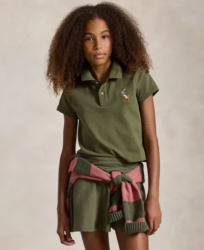 Polo Ralph Lauren Kids' Girls' 7-16 Boxy Big Pony Stretch Short-sleeve Polo Shirt In Cruise Olive