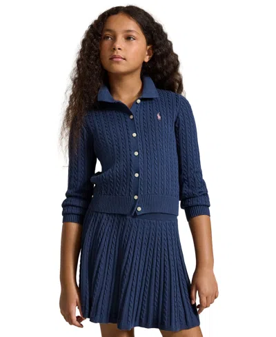 Polo Ralph Lauren Kids' Girls' 7-16 Cotton Polo Cardigan And Skirt, 2-piece Set In Yellow
