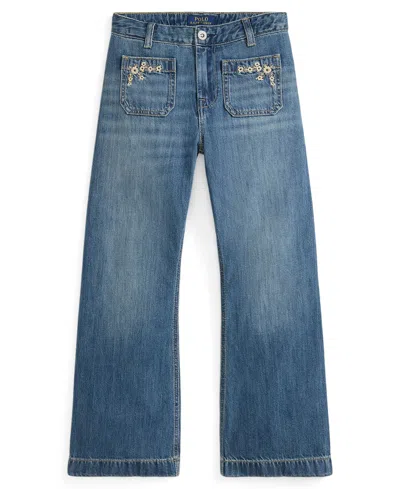 Polo Ralph Lauren Kids' Girls' 7-16 Embroidered Flared Cotton Denim Jeans In Blue