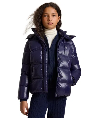 Polo Ralph Lauren Kids' Girls' 7-16 Glossy Down Hooded Jacket In Blue