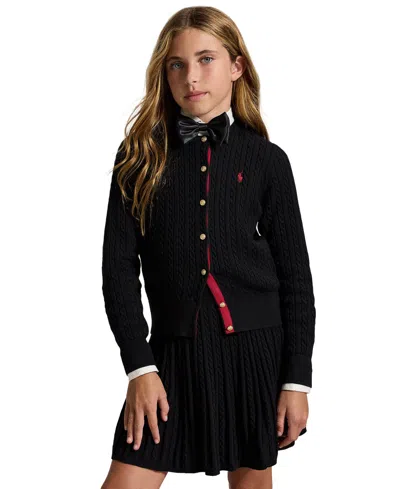 Polo Ralph Lauren Kids' Girls' 7-16 Mini-cable Cardigan And Skirt, 2-piece Set In Black