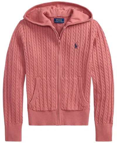 Polo Ralph Lauren Kids' Girls' 7-16 Mini-cable Cotton Full-zip Hoodie In Pink