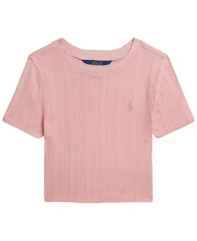 Polo Ralph Lauren Kids' Scalloped Pointelle-knit T-shirt In Pink