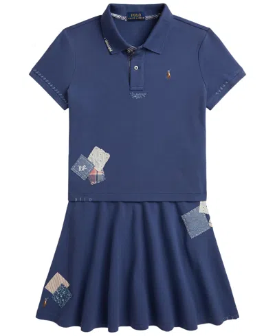 Polo Ralph Lauren Kids' Girls' 7-16 Short-sleeve Polo Shirt And Skirts, 2-piece Set In Purple