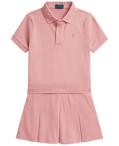 Polo Ralph Lauren Kids' Girls' 7-16 Stretch Mesh Boxy Polo Shirt And Skirt, 2-piece Set In Pink