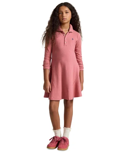 Polo Ralph Lauren Kids' Girls' 7-16 Stretch Mesh Long-sleeve Polo Dress In Pink