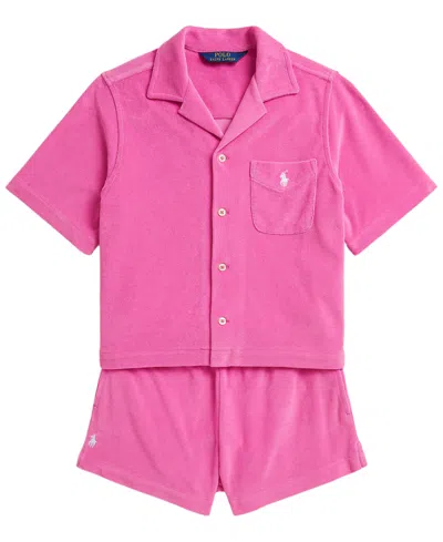 Polo Ralph Lauren Kids' Girls' 2t-6x Terry Shirt & Short, 2-piece Set In Pink