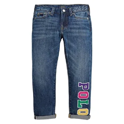 Polo Ralph Lauren Girls Astor Slim Logo Print Jeans In Blue