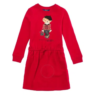 Polo Ralph Lauren Girls Bear-printed Cotton Dress In Red