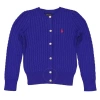 POLO RALPH LAUREN POLO RALPH LAUREN GIRLS BLUE CABLE KNIT COTTON CARDIGAN