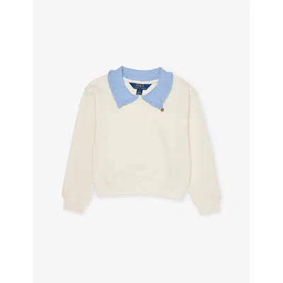 Polo Ralph Lauren Kids' Nevis Girls' Brand-embroidery Frilled Cotton-blend Sweatshirt In Neutral