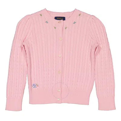 Polo Ralph Lauren Girls Carmel Pink Cable Knit Cardigan